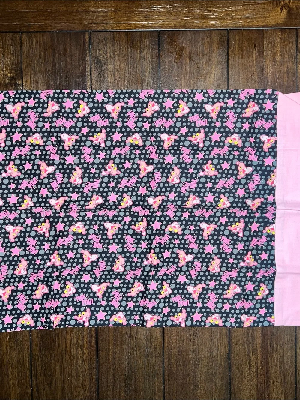 Handmade Pink Panther Black Polka Dot Cotton Pillowcase Pink Stars